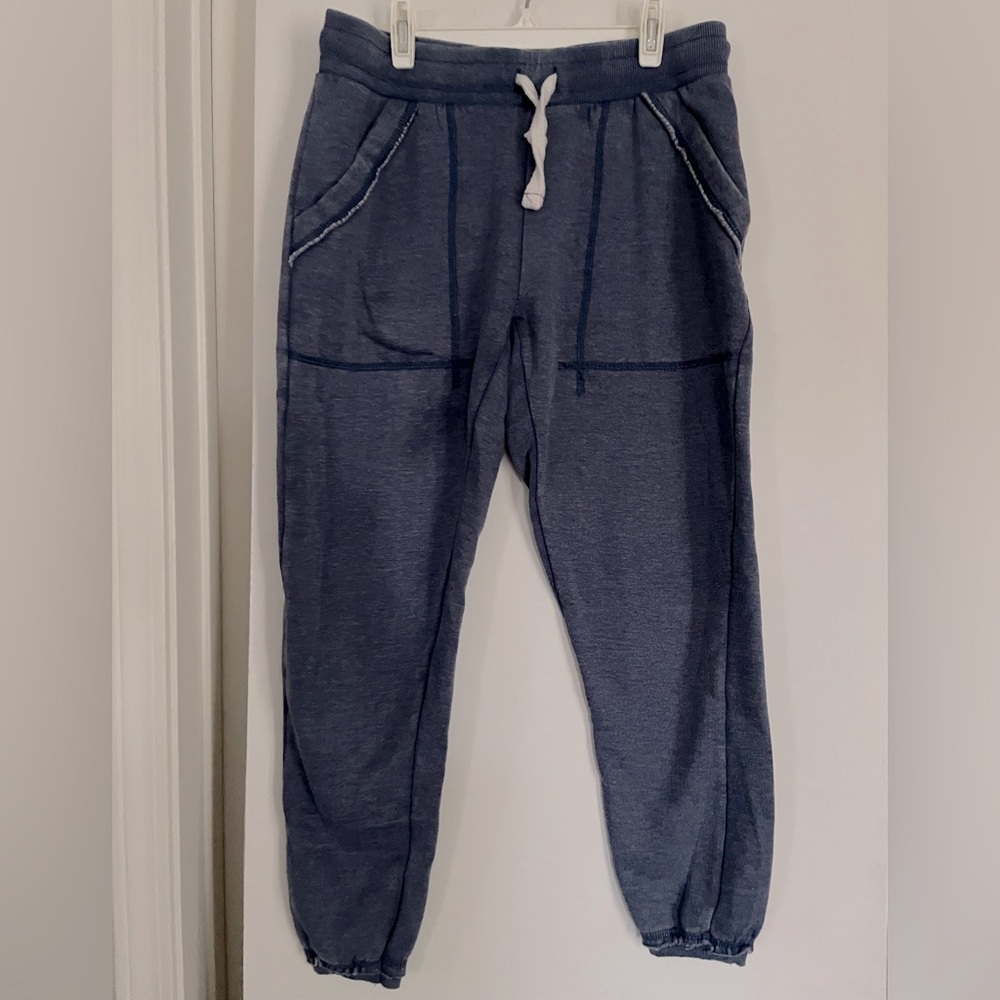 US Vintage Cotton High Rise Sweatpants Cropped Joggers Stone Washed Blue NWOT